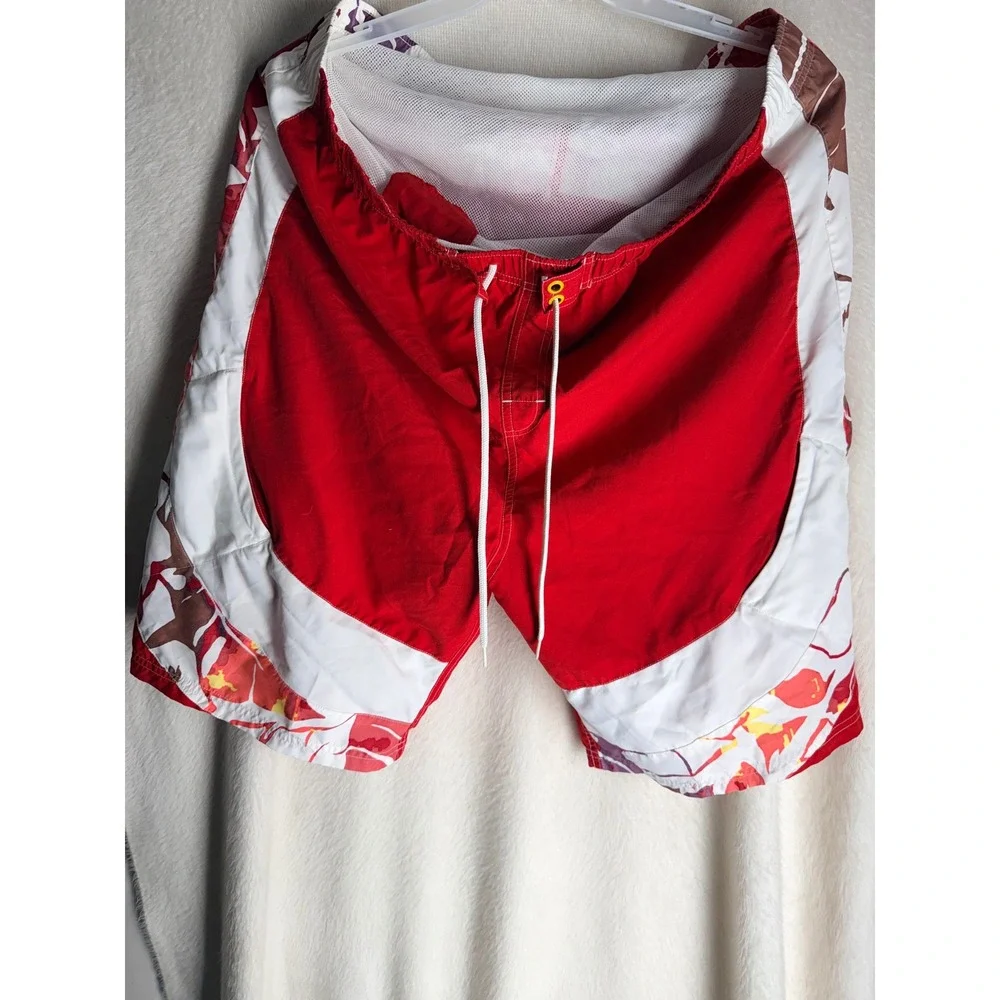 Beach Rays Mens Red White Floral Board Shorts Swim Trunks Mesh Lined Size XL